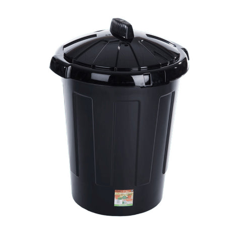 Black Plastic Dustbin / Waste Bin - Plastic Clip On Lid - 80 Litres
