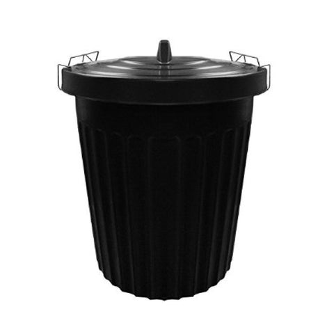 Black Heavy Duty Plastic Dustbin / Waste Bin - Metal Clamp Lid - 85 Litres